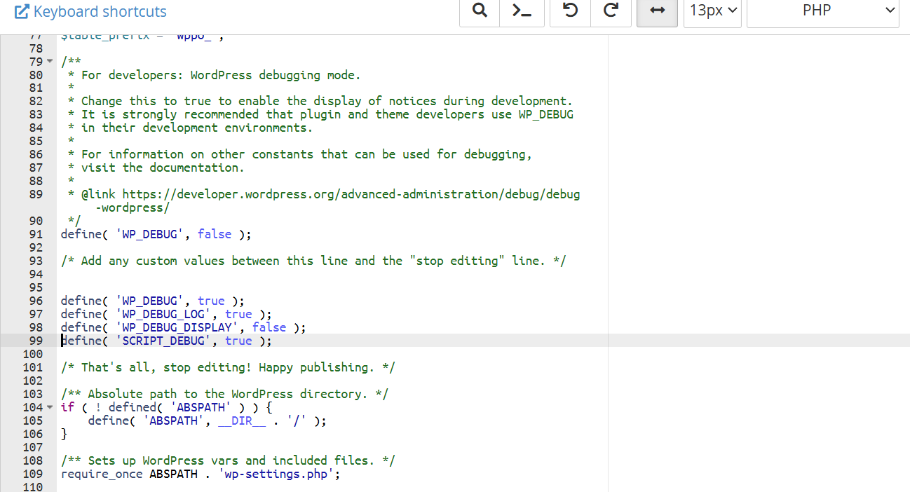 Enable WordPress Debug Mode